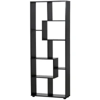 HOMCOM 8-Tier Freestanding Bookcase w/ Melamine Surface Anti-Tipping Foot Pads Home Display Storage Grid Stand Bedroom Living Room Furniture Modern Style - Black(m-1)