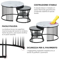Set 2 Tavolini da Salotto Moderni a Incastro, Design Marmo Lucido, Nero(m-6)