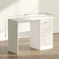 HOMCOM Computer Desk with Drawers, Dressing Table, High Gloss Home Office Writing Workstation, White(m-3)
