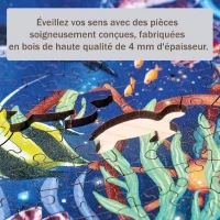 Puzzle en bois Monde marin coloré 500 pieces robustes et naturelles dont 40 figurines en bois (whimsies), Qualité premium - Pour enf(m-2)