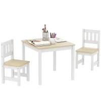 AIYAPLAY Table enfant avec chaise, lot table et 2 chaises enfant en bois pour dessiner, jouer, étudier, 56x52x48cm, bois naturel(m-11)