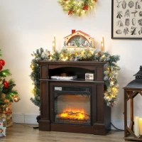 HOMCOM Ghirlanda Natalizia Ø25x180 cm con 50 Luci LED, Bacche e Pigne, in Plastica e Metallo, Verde e Bianco(m-2)