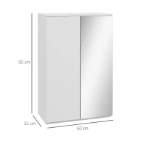 HOMCOM Dulap pentru pantofi cu oglindă pentru 18 perechi, 5 rafturi reglabile, pentru hol 60x32x95 cm Alb(m-3)