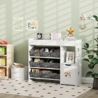 AIYAPLAY Etajeră de depozitare pentru copii cu 9 sertare textile și dulap, alb(m-6)