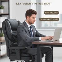 HOMCOM Sedia da Ufficio con Poggiapiedi e Poggiatesta, in Pelle PU, Schiuma e Metallo, 76x73x117-125 cm, Nero(m-6)