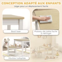 AIYAPLAY Table enfant avec chaise, lot table et 2 chaises enfant en bois pour dessiner, jouer, étudier, 56x52x48cm, bois naturel(m-4)