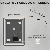 HOMCOM Specchio Bagno LED Touch con Luce Dimmerabile, a 3 Temperature e Antiappannamento, 70x90 cm(m-8)