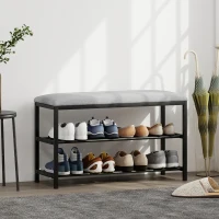 HOMCOM Bancă pentru pantofi cu șezut, bancă cu spațiu de depozitare, raft pentru pantofi cu 2 compartimente deschise, bancă 81 x 31 x 50 cm Negru(m-2)