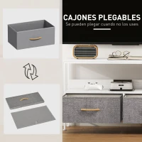 HOMCOM Mueble de TV con Estante y 2 Cajones de Tela Plegables para Televisores hasta 47 Pulgadas Largo de 98 cm Blanco y Gris(m-4)