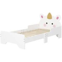 ZONEKIZ Pat pentru copii pat de copii design unicorn 3-6 ani somier cu șipci inclus capacitate de încărcare 80 kg 143 x 74 x 67 cm roz(m-7)