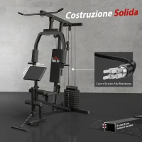 HOMCOM Stazione Fitness Multifunzione per Allenamento a Casa e Professionale in Acciaio, 148x108x207 cm, Nero(m-6)