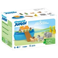 PLAYMOBIL Junior 71681 Arche de Noé transportable, 15 pieces, Comprend un bateau flottant et animaux, Des 1 an(m-1)