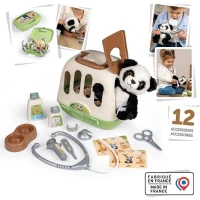 Smoby - Mallette vétérinaire - 1 peluche panda et de nombreux accessoires - Produit 2 en 1 : Cage de transport(m-3)