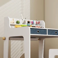AIYAPLAY Birou pentru copii cu scaun, masă pentru copii și scaun cu 2 sertare din material textil și suport pentru pahare, 62,8x55,6x73,8cm, alb(m-5)