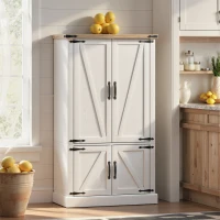 HOMCOM Aparador de cocina, armario de cocina con 4 puertas, 6 porta-especias y estantes regulables, 76,3 x 40 x 136 cm, blanco(m-4)