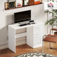 HOMCOM Computer Desk with Drawers, Dressing Table, High Gloss Home Office Writing Workstation, White(m-2)