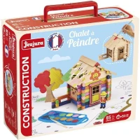 Chalet a Peindre 85 Pieces - JEUJURA - Jeu de Construction en Bois Naturel, Accessoires et Peinture Inclus, 26x24x9 cm(m-2)