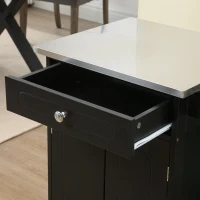 HOMCOM Căruț de servire pentru bucătărie pe roți, multiple spații de depozitare, 1 sertar, dulap cu 2 uși și raft, suport prosop, MDF negru, oțel inoxidabil(m-5)