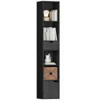 HOMCOM 6-Tier Bookcase, Tall Narrow Bookshelf with Drawer and Door - Black(m-10)