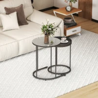 HOMCOM Zestaw 2 stolików do salonu, wsuwane, design tacki, metal, szary(m-7)