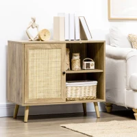 HOMCOM Bufet Mobilier Auxiliar de Bucătărie cu Ușă din Ratan și 2 Rafturi de Depozitare pentru Living 80x39x70 cm Natural(m-2)