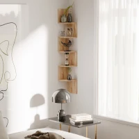 HOMCOM Raft de colț de perete pentru depozitare formă zigzag 20L x 20l x 126H cm 5 niveluri stejar deschis(m-2)