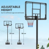 SPORTNOW Cos pentru baschet cu inaltime reglabila, 182-213 cm, Negru(m-5)