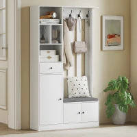HOMCOM Armoire vestiaire 180 cm avec porte-vêtements, banc à chaussures, 4 crochets, étagères ouvertes, MDF, Blanc(m-1)