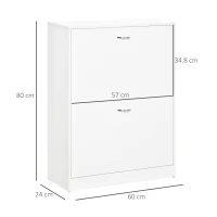 HOMCOM Dulap pentru pantofi dim. 60L x 24l x 80H cm 2 uși batante Alb(m-3)