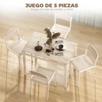 HOMCOM Juego de Mesa y 4 Sillas de Comedor Estilo Moderno Marco Metálico para Espacios Pequeños Blanco(m-5)