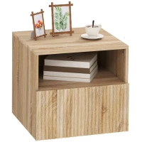 HOMCOM stolik nocny, bezuchwytowy design, otwarta półka, szuflada, montaż ścienny, jasnobrązowy(m-11)