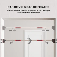 SPORTNOW Barre de traction pour porte, barre de musculation pour cadres de porte sans vis - longueur ajustable (92-124cm)(m-4)