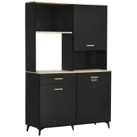 HOMCOM Cămară de Bucătărie cu Sertar Dulapuri și Rafturi Mobilier Auxiliar pentru Cuptor cu Microunde Stil Modern 119x41x180cm Negru(m-1)