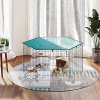 PawHut Parc enclos modulable acier 6 panneaux et 1 porte pour chiens lapins rongeurs petits animaux intérieur extérieur Ø 120 x 60 cm gris métal vert(m-10)