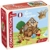 La Serre du Jardinier 40 Pieces - JEUJURA - Jeu de Construction en Bois Naturel, Tapis et Accessoires Inclus, 22x18,5x8,5 cm(m-2)