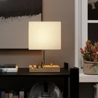 HOMCOM Nachtlamp, USB-aansluitingen, hout, stof, tuimelschakelaar, opbergbakken, wit(m-8)