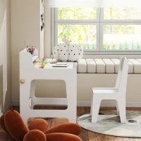 AIYAPLAY Birou pentru copii cu scaun, masă pentru copii și scaun cu 2 sertare din material textil și suport pentru pahare, 62,8x55,6x73,8cm, alb(m-4)