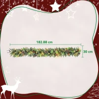 HOMCOM Ghirlanda Natalizia 180 cm con Rami Innevati e 30 Luci Bianche, Pigne e Bacche per Interni(m-3)
