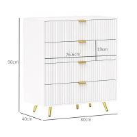 HOMCOM Elegant Four-Drawer Bedside Table - White(m-3)