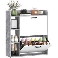 HOMCOM Scarpiera Slim con 2 Cassetti Ribaltabili e 3 Vani Aperti, Capacità 15 Scarpe, 83x24x90.5 cm, Grigio(m-11)