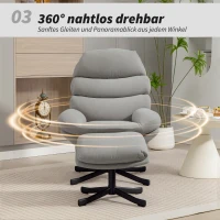 HOMCOM Fotel wypoczynkowy z podnóżkiem, fotel lounge z tkaniny chenille, nowoczesny fotel do oglądania TV, 78 x 93 x 100 cm, jasnoszary(m-6)