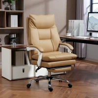 HOMCOM Ergonomische Bureaustoel met Lendensteun, Opvouwbare Armleuning, Voetsteun Lichtbruin(m-10)