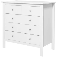 HOMCOM Comodă cu 5 sertare, mobilier de depozitare, cu mânere, șine metalice, din lemn, 79l x 39,5P x 80,5H cm, alb(m-7)