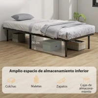 HOMCOM Estructura de Cama 90x190 cm con Marco de Acero Láminas de Álamo y Espacio de Almacenamiento Carga 350 kg Negro(m-6)