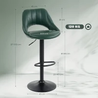 HOMCOM Set of Two Faux Leather Bar Stools - Dark Green(m-3)