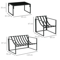 Outsunny Set da giardino 4 pezzi 4 persone con divano a 2 posti, 2 poltrone e 1 tavolino grigio(m-3)