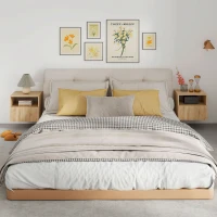 HOMCOM stolik nocny, bezuchwytowy design, otwarta półka, szuflada, montaż ścienny, jasnobrązowy(m-8)