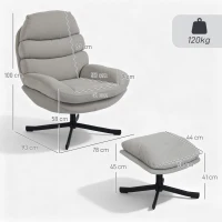 HOMCOM Fotel wypoczynkowy z podnóżkiem, fotel lounge z tkaniny chenille, nowoczesny fotel do oglądania TV, 78 x 93 x 100 cm, jasnoszary(m-3)