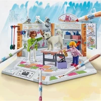 PLAYMOBIL Color 71514 Salon de toilettage, Crayons Crayola pour dessiner sur les personnages, 61 pieces, Des 5 ans(m-2)