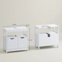 kleankin Dulap sub lavoar Cabinet de baie cu raft 2 uși depozitare Dispozitiv anti-răsturnare Rezistent la umiditate 60x30x60 cm Alb(m-3)